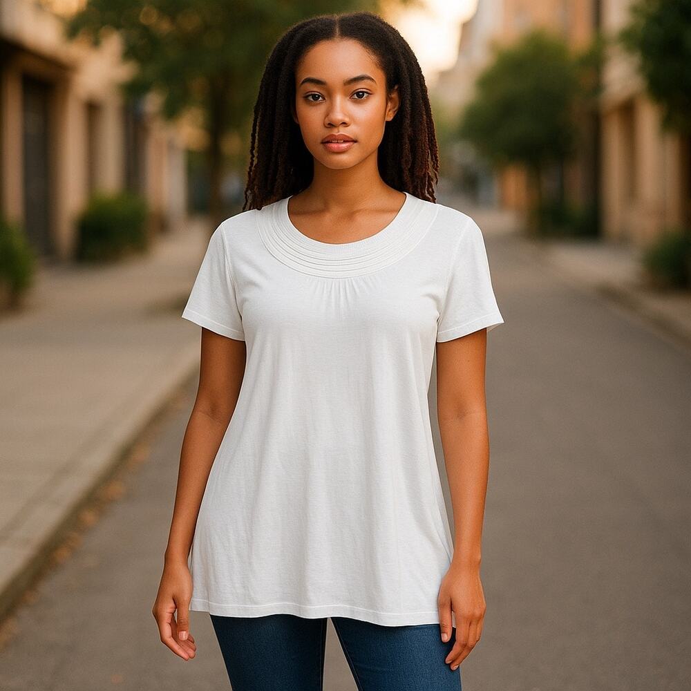 Gap Womens Top Size Small Ruffled Neck‎ White Knit Rayon NEW